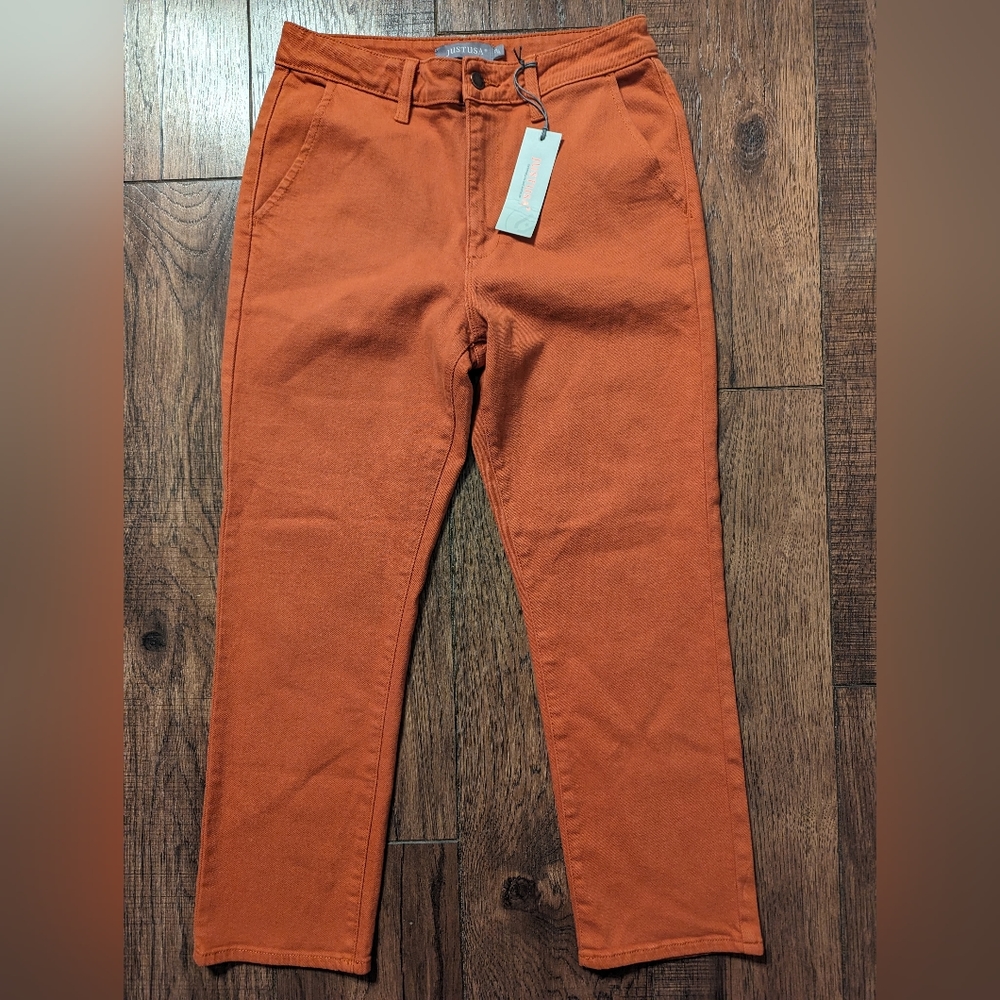 Just USA Women's High Rise Slim Straight Leg Jeans AB182 Rust Size 29 / 8 NWT!